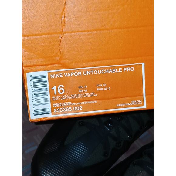 New Men's 16 Nike Vapor Untouchable Pro Black Metallic Gray Color Cleats - Picture 9 of 9
